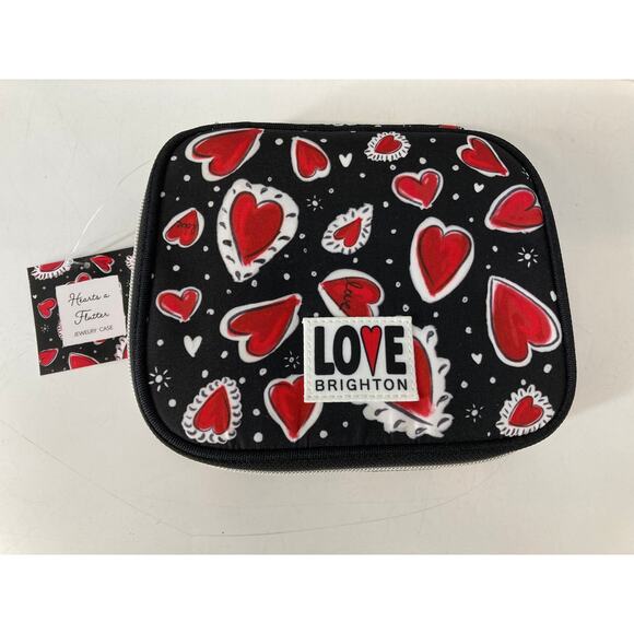 BRIGHTON NWT BLACK RED CANVAS HEART PRINT TRAVEL JEWLERY BOX - Picture 1 of 16